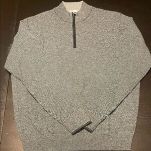 Peter Millar Black and White Striped Zip-Up Sweater